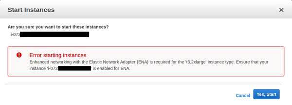AWS Instance Start Error: ENA