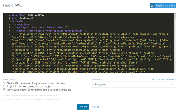 Import CoreDNS yaml