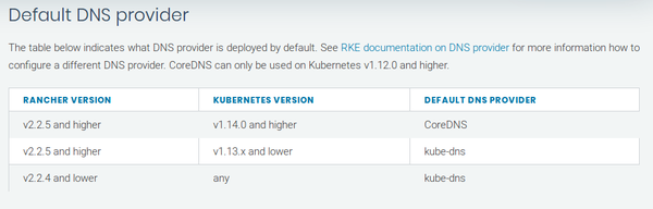 Default DNS provider in Rancher Kubernetes