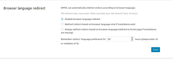 WPML language browser redirect