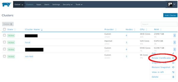 Rotate Kubernetes certificates in Rancher 2 UI