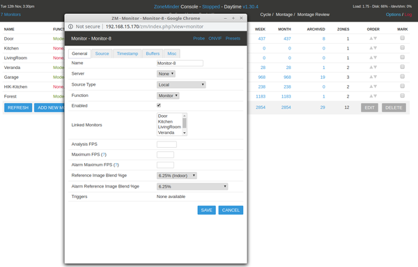 Downgraded to Zoneminder 1.30 - buttons work again