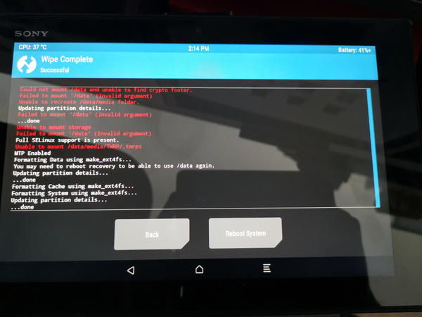 TWRP advanced wipe completed