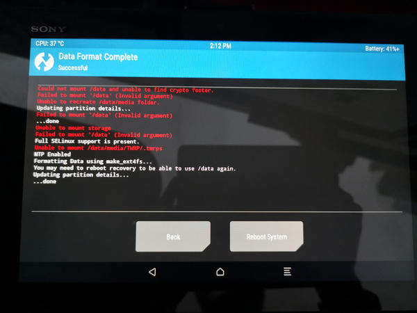 TWRP wipe data format completed