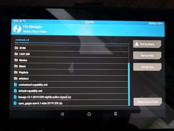 TWRP File Manager on Sony Xperia Tablet Z