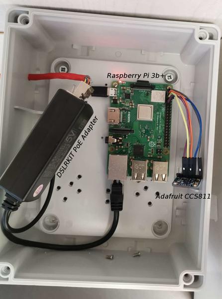 Raspberry Pi 3b+ Plus setup with PoE splitter and Adafruit CCS811