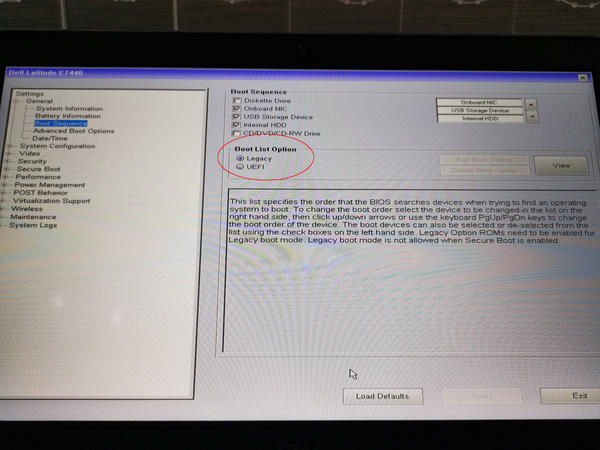 Legacy and UEFI boot mode in Dell Bios