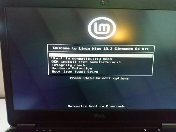 Linux Mint 19.3 boot options