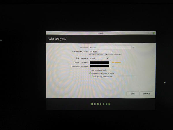 Linux Mint 19.3 setup user creation