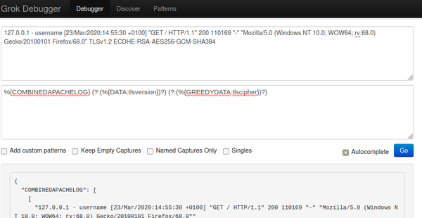 Nginx grok filter debugging