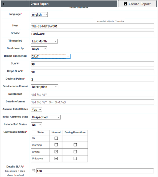 Detailled report sla form in Thruk