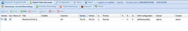 Tvheadend DVR scheduled recording