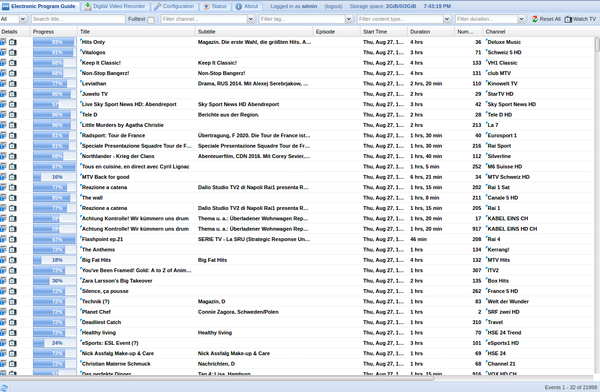 Tvheadend Electronic Program Guide