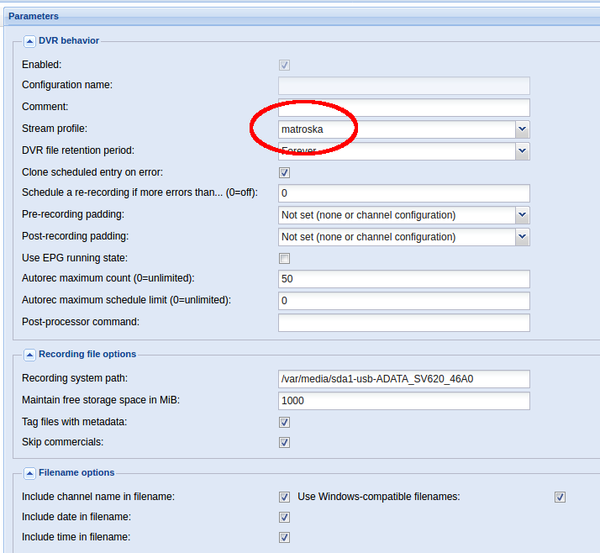 Tvheadend matroska stream profile