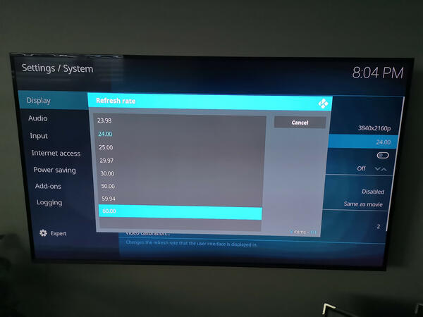 Kodi System Display Settings Refresh Rate 