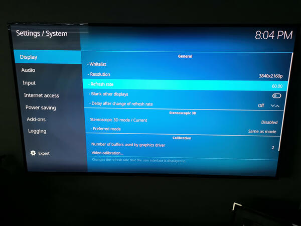 Kodi System Display Settings Refresh Rate 