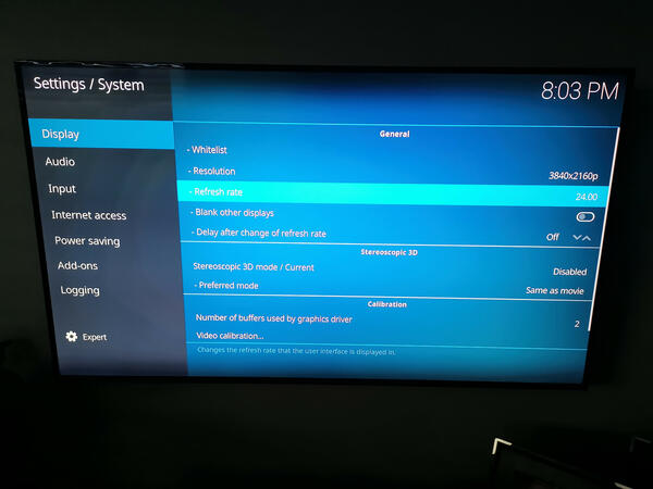 Kodi System Display Settings Refresh Rate 