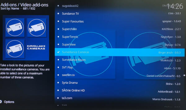 Kodi video add-on Surveillance Cameras