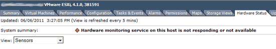 vsphere client Hardware monitoring service on this host is not responding or not available